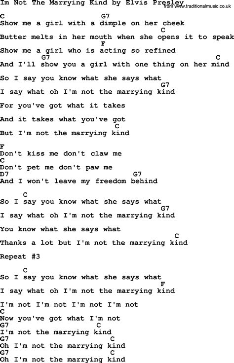 Im Not The Marrying Kind By Elvis Presley Lyrics And Chords
