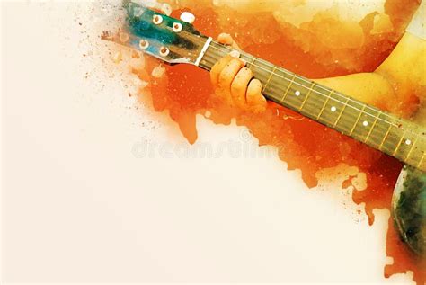 Abstract Playing Acoustic Guitar Watercolor Painting Background Stock