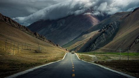 Road Mountains Overcast Clouds Wallpaper Nature And Landscape