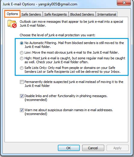 Outlook Junk Filter Settings Spiceworks
