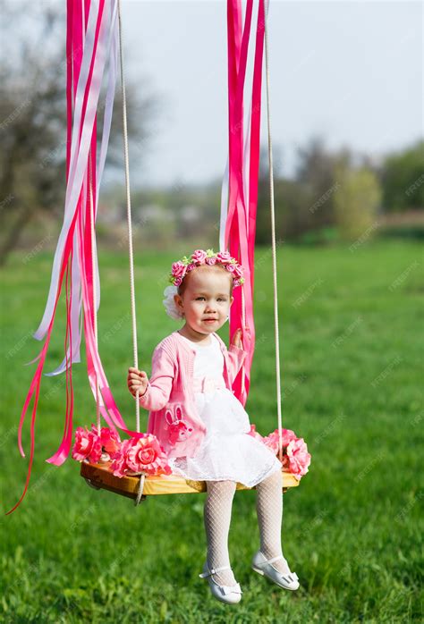 Premium Photo Little Girl On The Swing Little Girl At Park Cute
