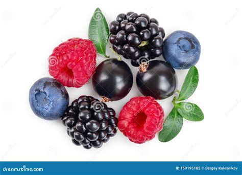 Mix Of Blackberry Blueberry Raspberry Isolated On White Background Top