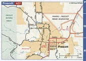 Prescott AZ road map, highway Prescott city and surrounding area