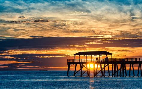 1080p Free Download Sunset Over Australian Ocean And Pier Oceans