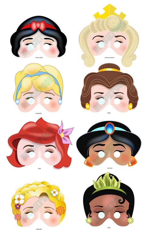 Disney Princess Party Printable Mask Collection Includes All 8 Masks