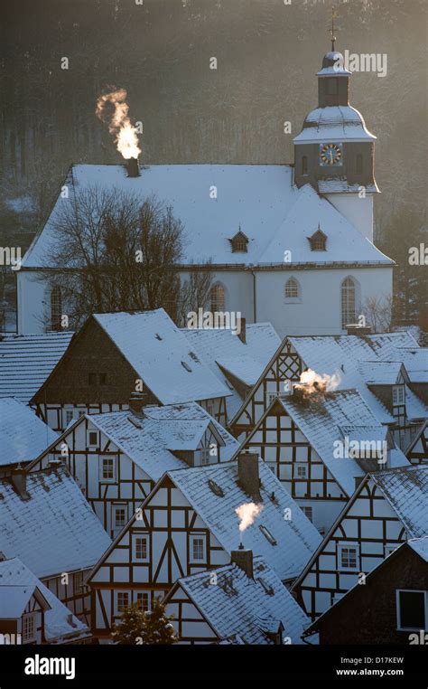 Winter View Of Snow Covered Old Houses In Freudenberg Siegerland