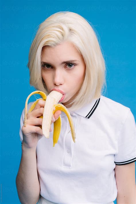 Attractive Blonde Girl Eating Banana Seductively By Javier D Ez