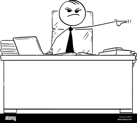 Cartoon Vector Stick Man Stickman Drawing Of Boss Behind Office Desk
