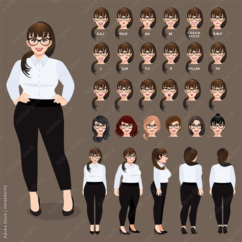 Cartoon Character With Plus Size Business Woman In White Shirt For