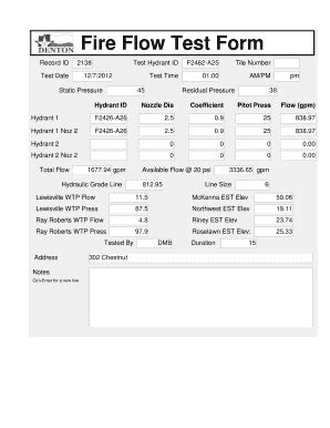Fire Hydrant Flow Test Report Form Fill Online Printable Fillable Blank PdfFiller
