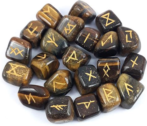 Tiger Eye Runes Crystal Rune Stones Set Elder Futhark