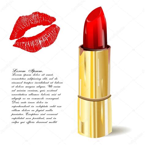 Lipstick Isolated With Lips Trace On White Background Vector