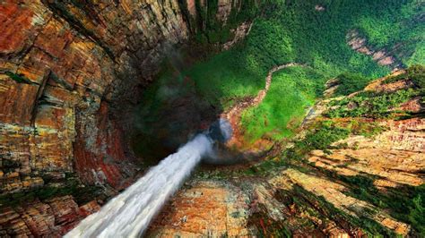 Waterfall Aerail Photo Venezuela Waterfall Landscape Nature Hd