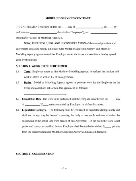 Modeling Contract Template Free Templates Printable Download