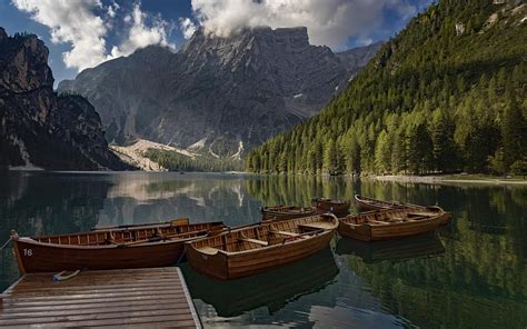 Lake Braies Pragser Wildsee Mountain Lago Di Braies Dolomites Hd