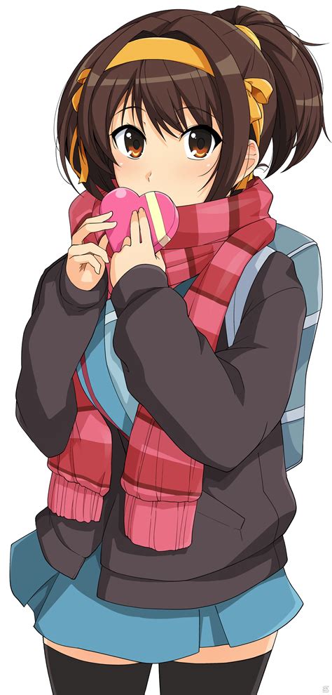 Haruhi Holding A Heart Shaped Box To Her Mouth By Haruhisky Extracted Zwz Picture
