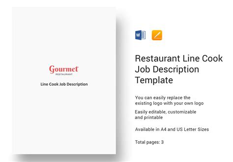 restaurant line cook job description template in word apple pages