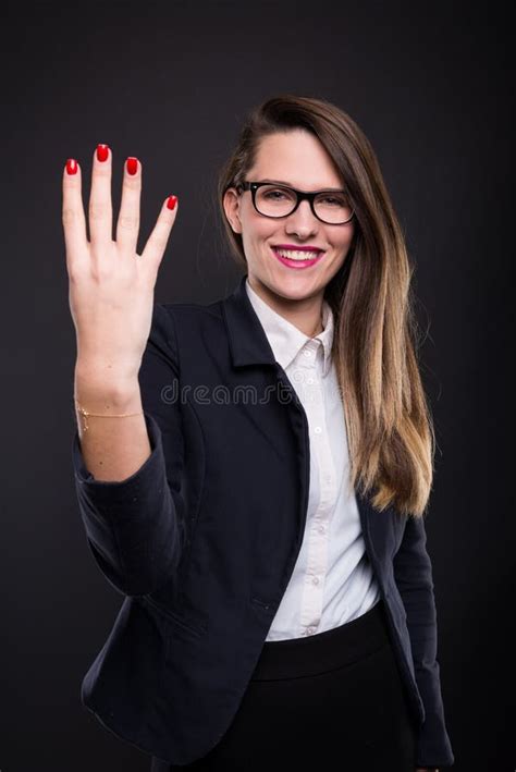 Beautiful Smart Girl Showing Four Fingers Stock Image Image Of