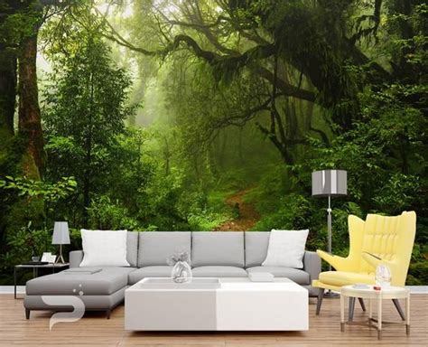 Enchanted Forest Wall Mural Green Forest Wallpaper Large Wall Mural