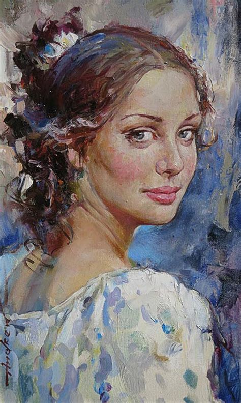 The Glance Andrew Atroshenko B 1965 Oil On Canvas {figurative Art Beautiful Smiling