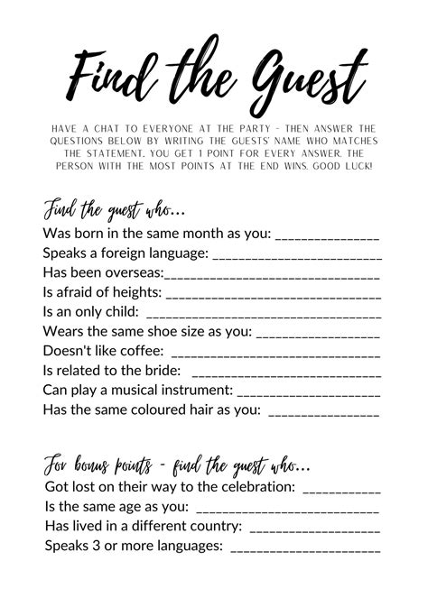 Find The Guest Game Free Printable