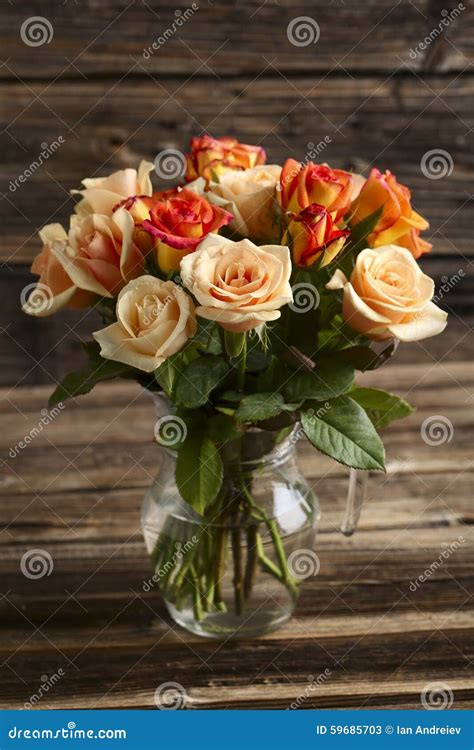 Bouquet Of Orange Roses Stock Image Image Of Bright 59685703