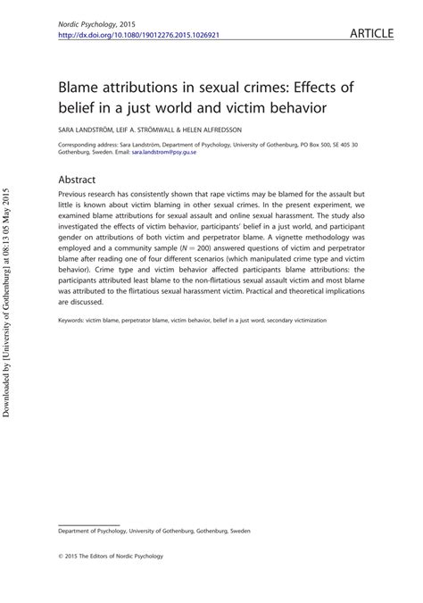 Pdf Blame Attributions In Sexual Crimes Effects Of Belief In A Just World And Victim Behavior