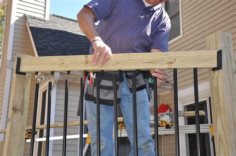 Maximum spacing of posts is 72 inches on center. Decks.com. Deck Railing Balusters