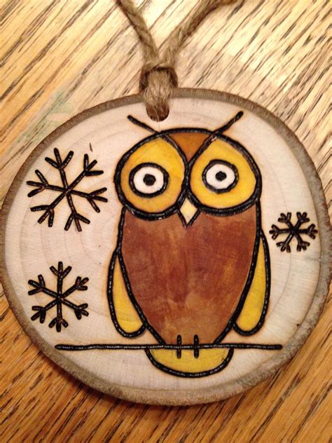 Rustic Owl Wood Burned Christmas Ornament Natural Wood Wood Slice