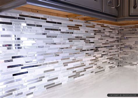 White Glass Metal Kitchen Backsplash Tile Glass Designs