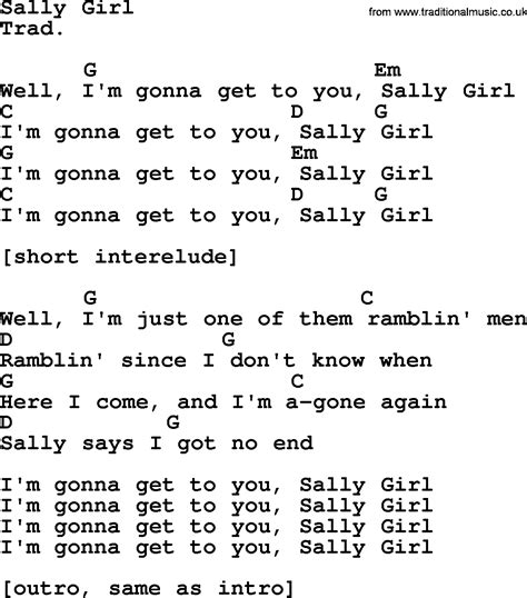 Top 1000 Folk And Old Time Songs Collection Sally Girl Lyrics With