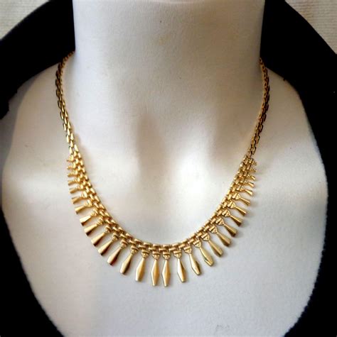 On Hold Estate 14k Gold Cleopatra Egyptian Revival Fringe Necklace From