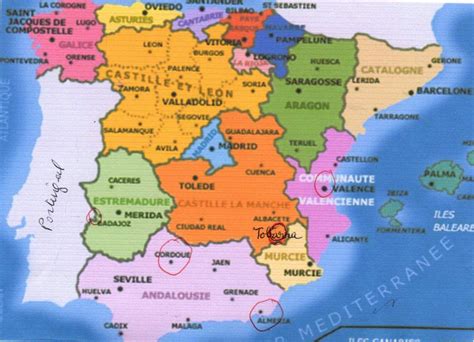 Carte de l'espagne détaillée avec tous les endroits et lieux d'intérêt touristique (villes, parc nationaux et monuments). Espagne Provinces Carte