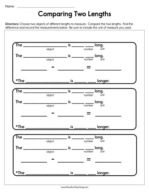 Comparing Length Worksheet Kindergarten