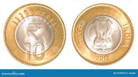 10 Indian Rupees Coin Stock Image Image Of Money Metal 37539973