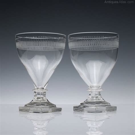 pair of engraved 19th century glass rummers c1830