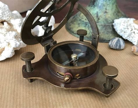 antique brass sundial compass marine boat t pocket sun dial etsy