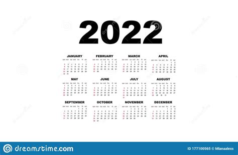 2022 Calendar Horizontal Vector Design Template Simple