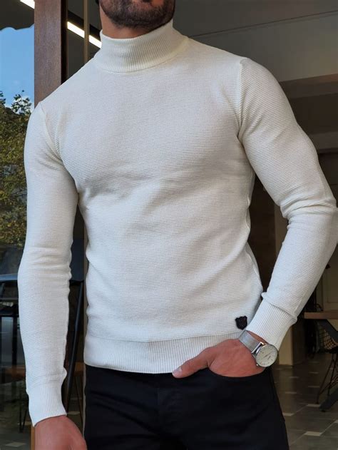 Harrison Slim Fit Half Ecru Turtleneck Knitwear In 2022 White Turtleneck Mens Turtleneck