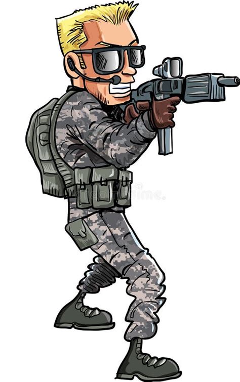 Cartoon Of A Soldier With A Sub Machine Gun Stock Vector Illustration