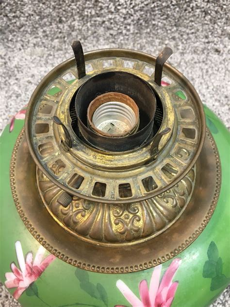 Antique Brass Glass Electric Oil Lamp P A Drop In Center Draft Kerosene Gwtw Ebay