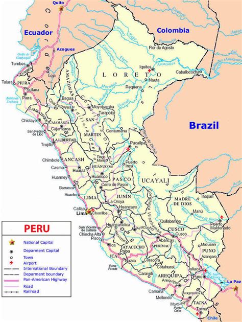 Detailed Administrative Map Of Peru Peru Detailed Administrative Map