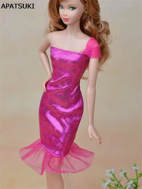 high quality pink sexy one shoulder dress party dress for barbie doll vestido for 1 6 bjd dolls