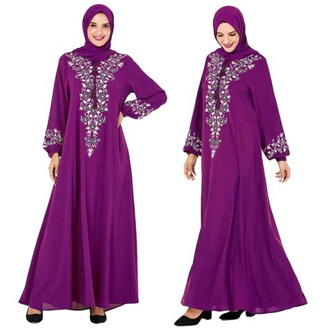 Embroidery Muçulmano Oração Abaya Jilbab Kaftan Maxi Dress Mulheres Manga Comprida Vintage