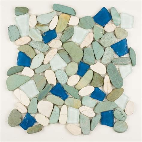 Shaved Pebbles Indah Sea Glass 12 X 12 Mosaic Pebble Mosaic Glass Mosaic Tiles Stone