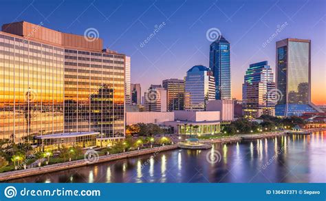 Jacksonville Florida Usa Downtown At Dawn Stock Image Image Of