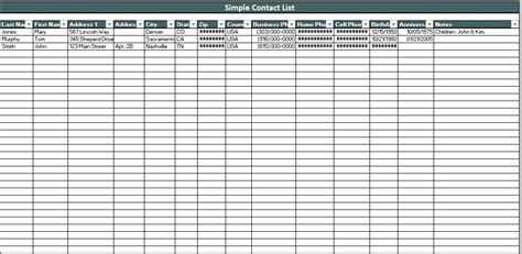 Professional Business Contact List Template Excel And Word Excel Tmp