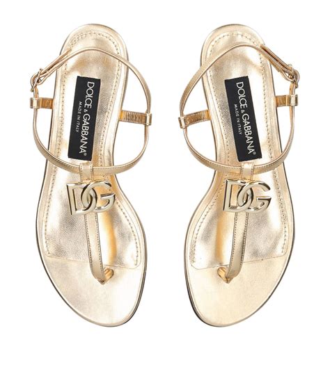womens dolce and gabbana gold leather dg millennials sandals harrods {countrycode}