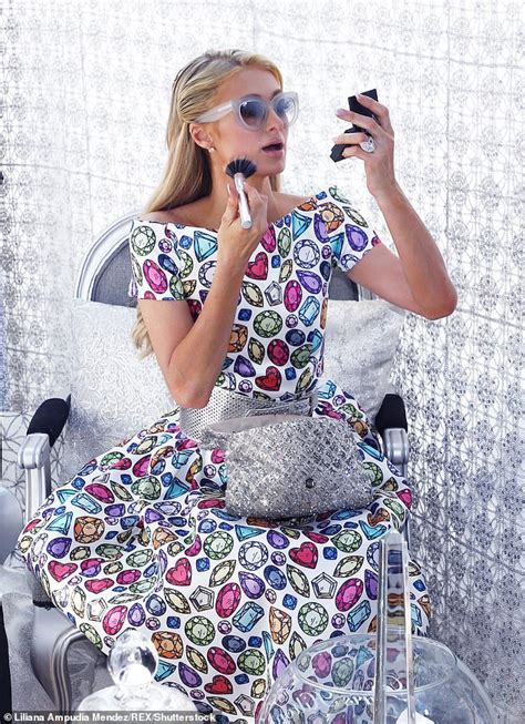 Paris Hilton Promotes New Perfume In Diamond Print Dress Daily Mail