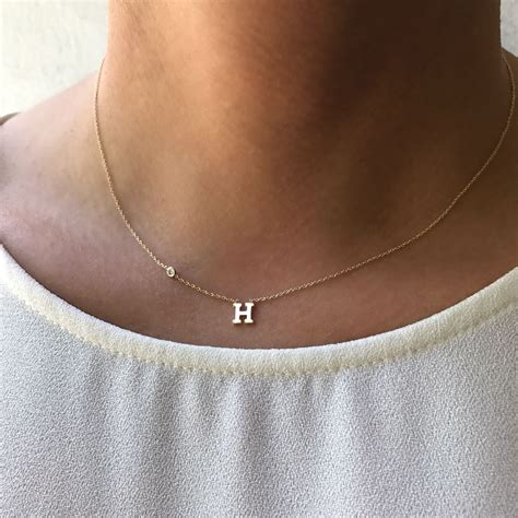 K Gold Initial And Bezel Diamond Necklace Initial Necklace Gold